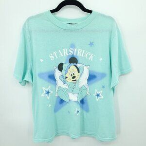 VTG Mickey Unlimited Starstruck Pajama Top/Sleep Shirt L Aqua/Turquoise Blue